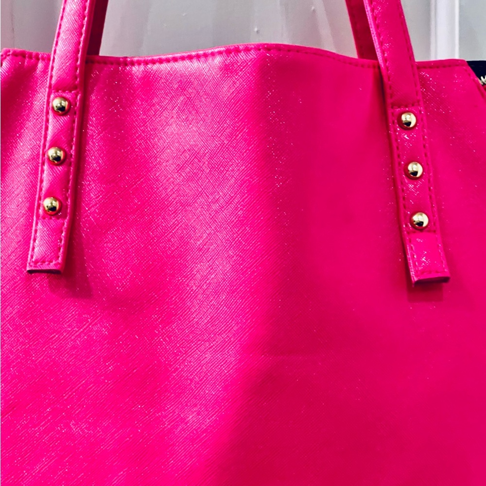 Juicy Couture Hot Pink w/ Black & White Stripe Side Panel Large Tote -new - Picture 3 of 12